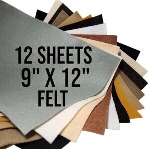 NEW Neutral Colors Felt Fabric Sheets 9" x 12" -12 sheets Brown Tan White Craft
